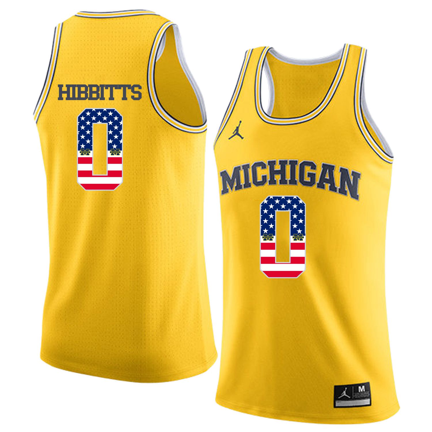 Men Jordan University of Michigan Basketball Yellow #0 Hibbitts Flag Customized NCAA Jerseys->customized ncaa jersey->Custom Jersey
